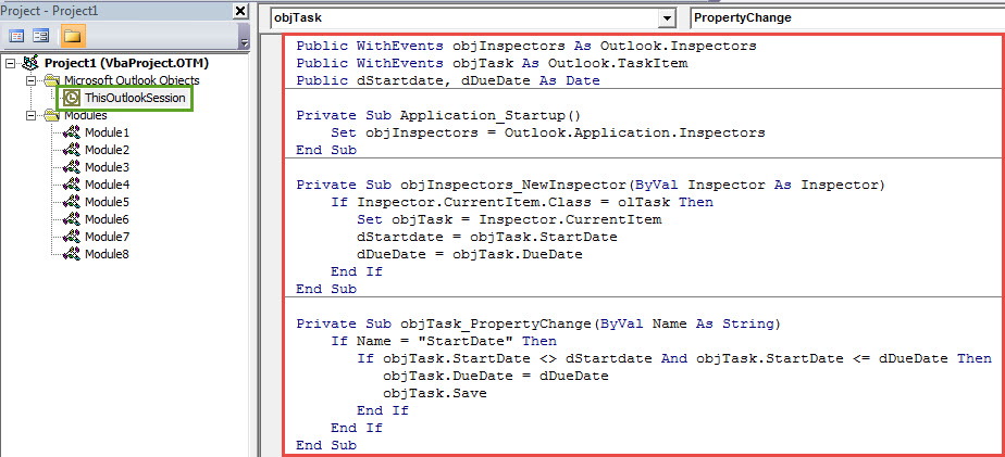 VBA Code - Keep a Task’s Due Date Unchanged when Changing Its Start Date