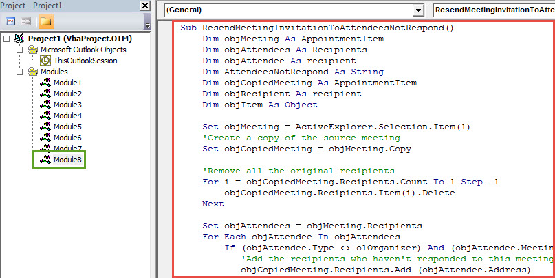 VBA Code - Quickly Resend the Meeting Invitation to Those Haven't Responded