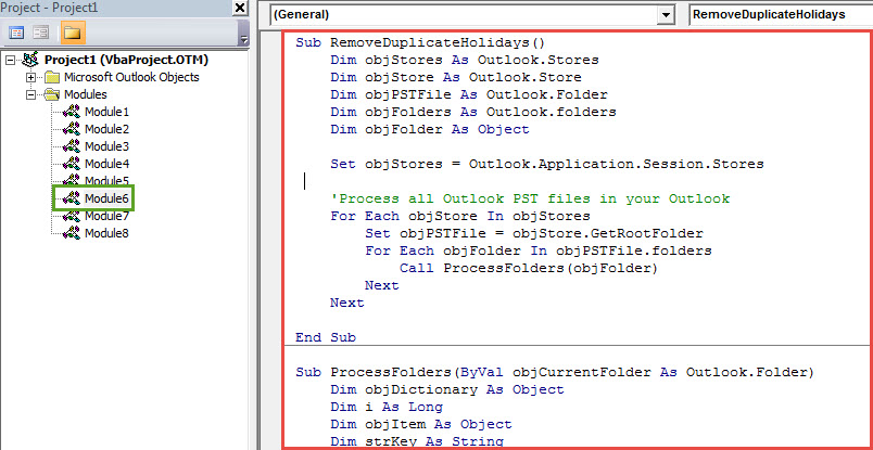 VBA Code - Quickly Remove Duplicate Holidays in Your Outlook Calendar