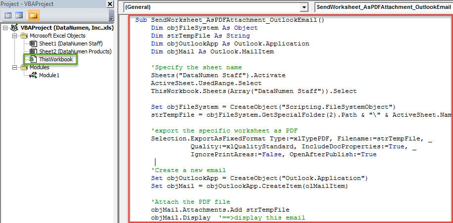 VBA Code - Attach an Excel Worksheet as a PDF Attachment in Your Outlook Email