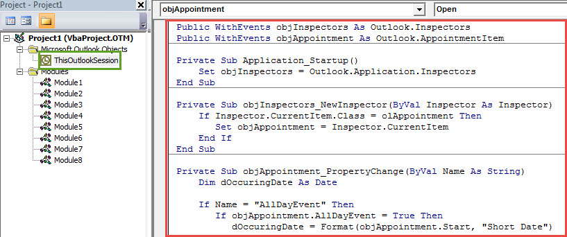 VBA Code - Set the Default Start and End Time of All-day Events Based on Your Working Hours