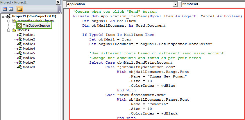 VBA Code - Use Different Fonts for Different Accounts