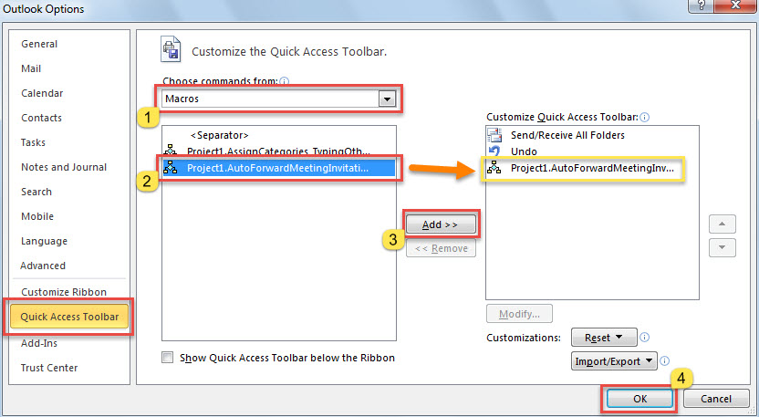 Add Macro to Quick Access Toolbar