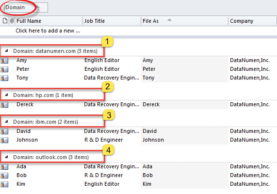 Contacts Grouped by Domain