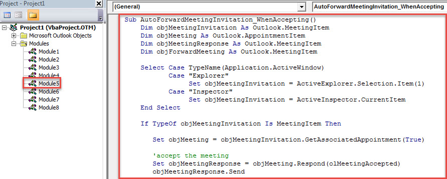 VBA Code - Auto Forward a Meeting Invitation to a Specific Person when Accepting It