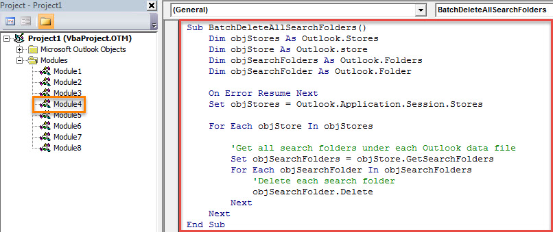VBA Code - Batch Delete All Search Folders in Your Outlook
