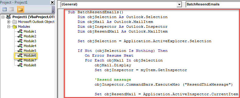 VBA Code - Batch Resend Multiple Emails