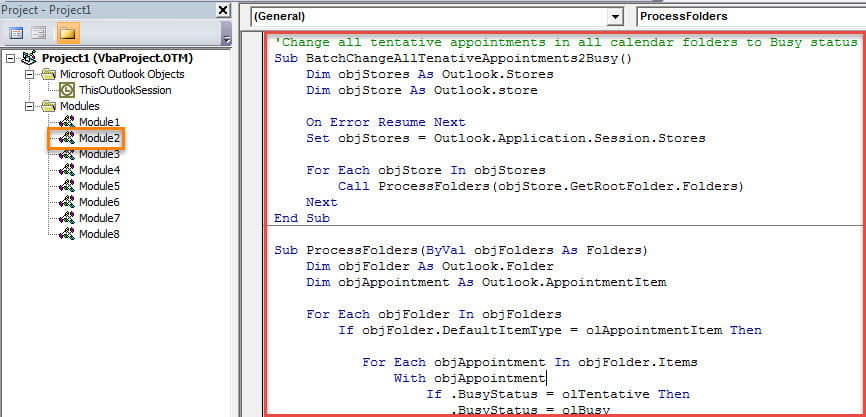 VBA Code - Batch Change All Tentative Appointments to “Busy” Status