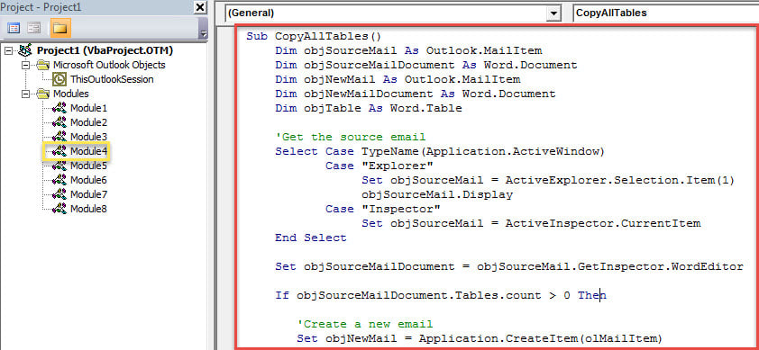 VBA Code - Copy All Tables from One Email to Another