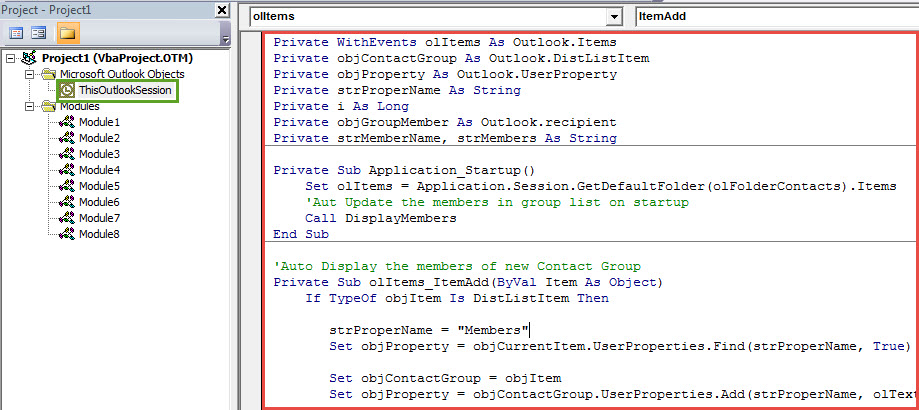 VBA Code - Display the Members of Contact Group in List