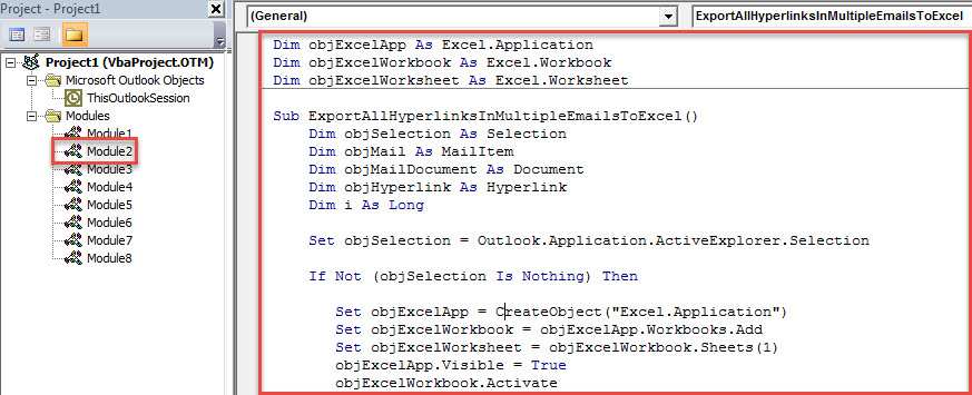 VBA Code - Export All Hyperlinks in Multiple Outlook Emails to Excel