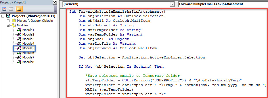 VBA Code - Forward Multiple Emails as a Zip Attachment