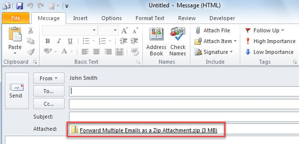 Zip Attachment in a New Email