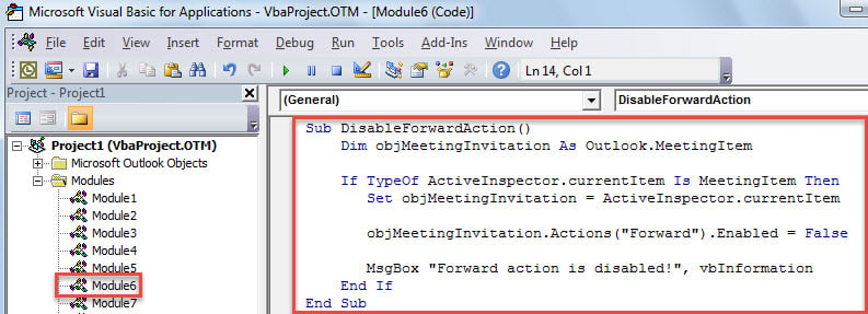 Disable Forward Action via VBA