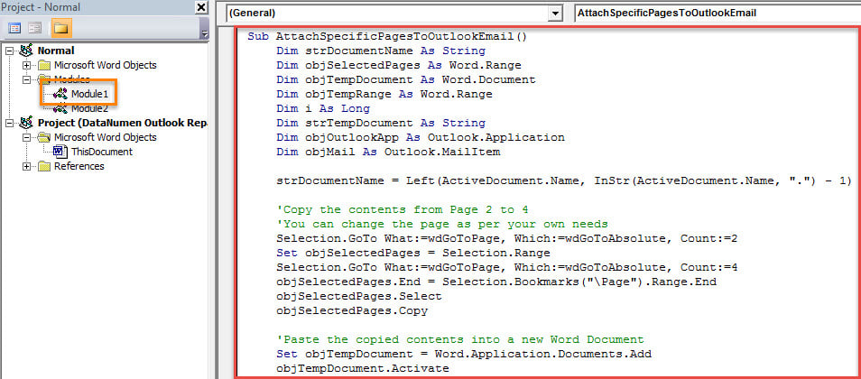 VBA Code - Attach the Specific Pages of a Word Document to an Email