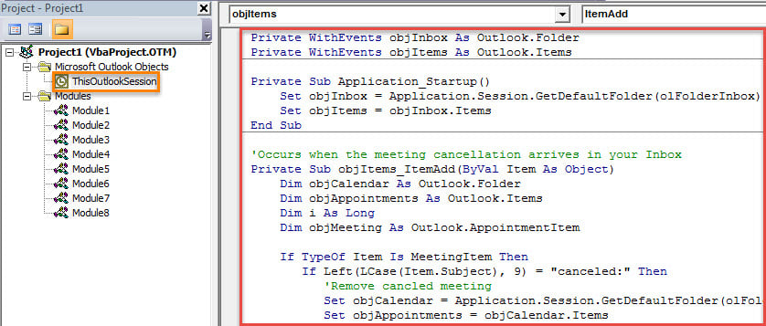 VBA Code - Auto Remove Canceled Meetings from Calendar