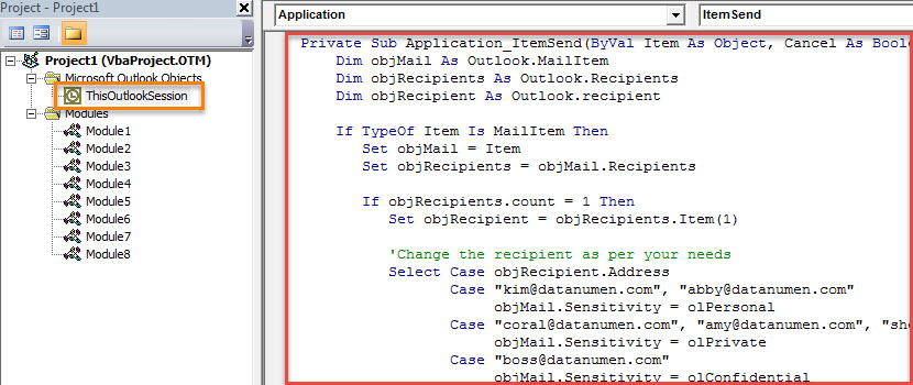 VBA Code - Auto Set an Email's Sensitivity Based on Its Recipients