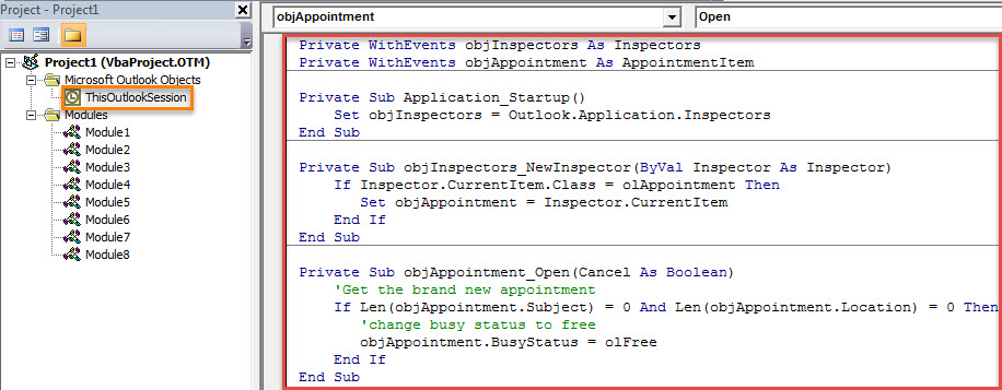 VBA Code - Change the Default Status of New Appointments