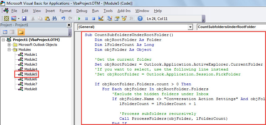 VBA Code - Get the Total Count of Subfolders under a Specific Folder