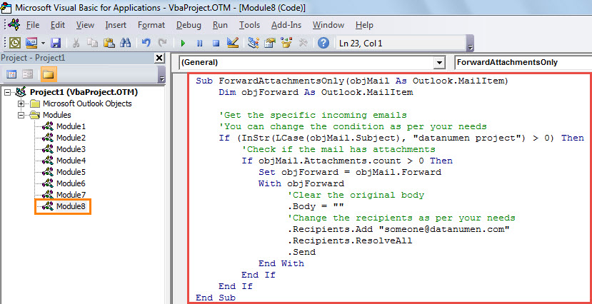 VBA Code - Auto Forward the Attachments Only for Specific Incoming Emails