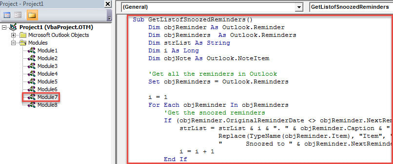 VBA Code - Get a List of the Snoozed Reminders