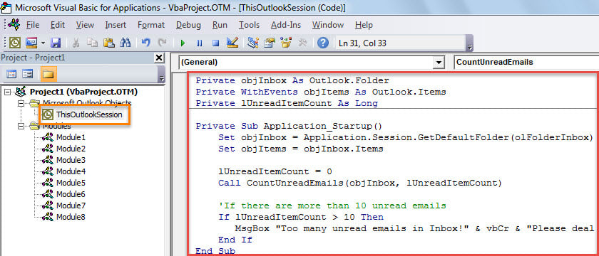 VBA Code - Get Warned If There Are Too Many Unread Emails