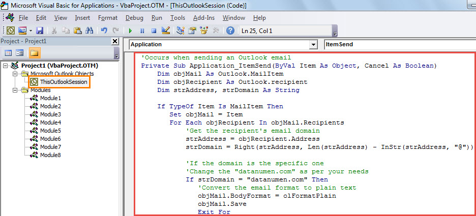 VBA Code - Send Plain Text Emails Only to Those in a Specific Domain