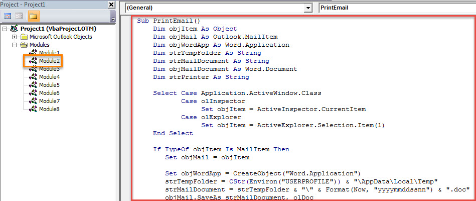 VBA Code - Auto Use a Specific Printer to Print Outlook Emails