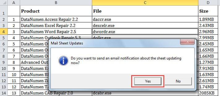 Get a Confirmation when Updating Worksheet