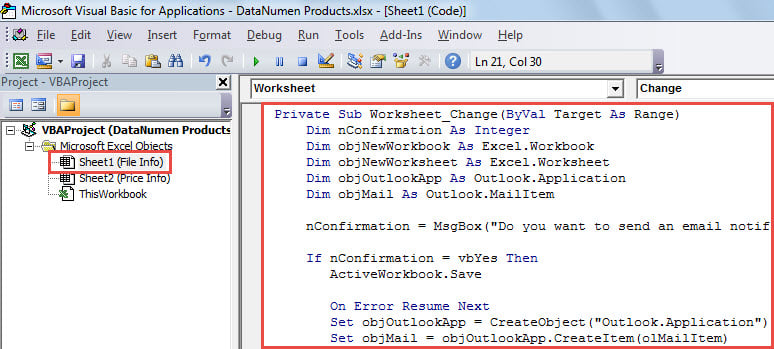 VBA Code - Auto Send an Email when a Specific Excel Worksheet Is Updated