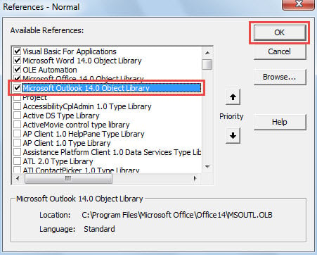 Enable “Microsoft Outlook Object Library”