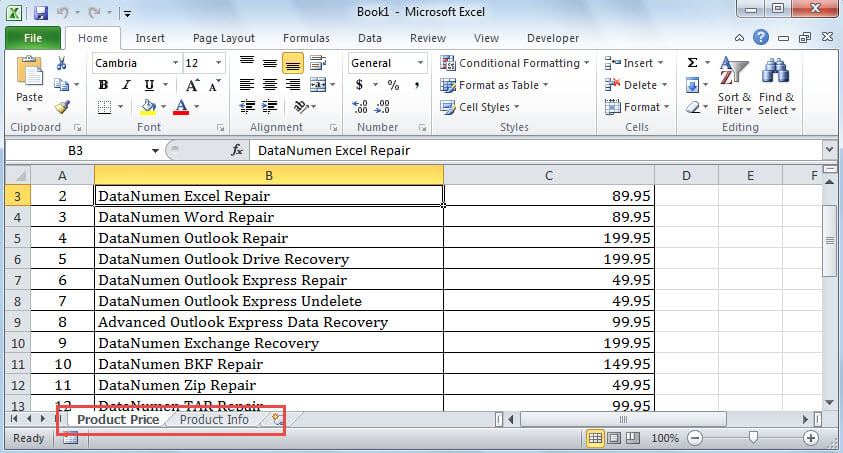 Exported Excel Workbook