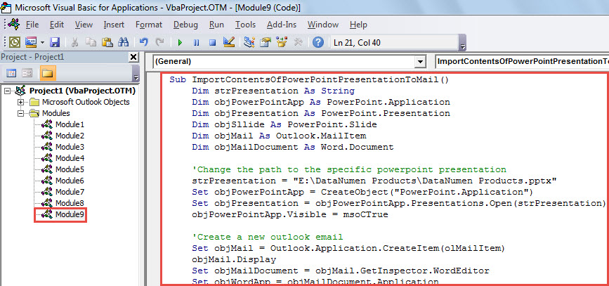 VBA Code - Import the Slides of a PowerPoint Presentation into an Email