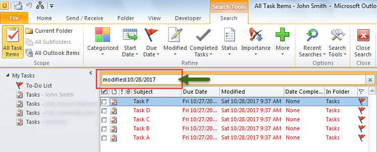 Search Tasks by Last Modification Time