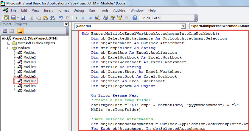 VBA Code - Merge & Export Multiple Excel Workbook Attachments into One Workbook