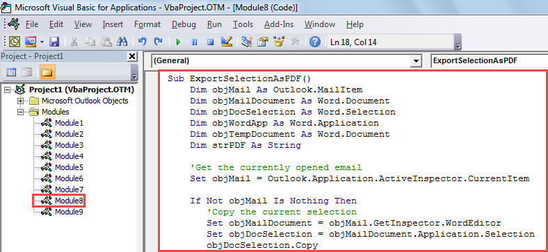 VBA Code - Export Part of an Email as a PDF File