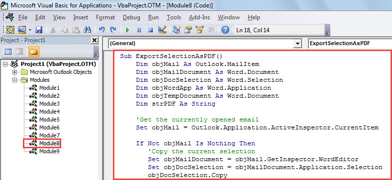 VBA Code - Export Part of an Email as a PDF File