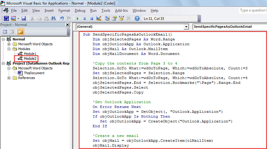 VBA Code - Send the Specific Pages of a Word Document as an Outlook Email