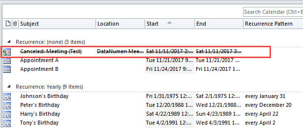 Strikethrough Canceled Meetings
