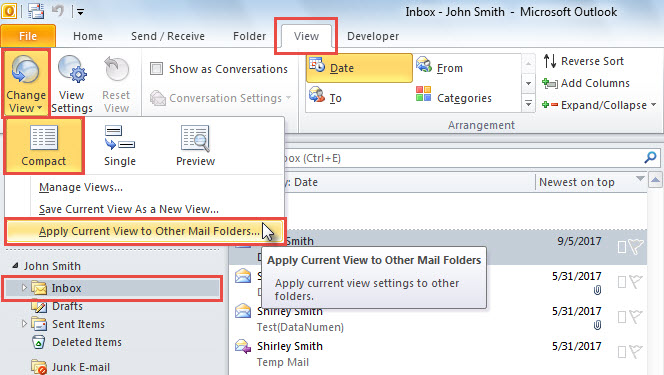 Apply Current View to Other Mail Folders