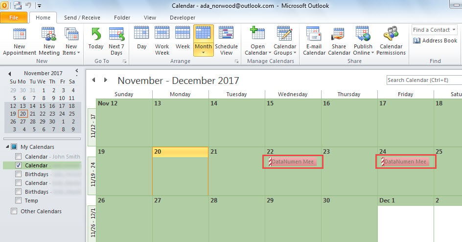 Colored Meetings in Calendar