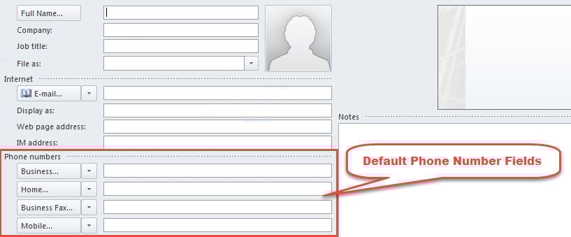 Default Phone Number Fields