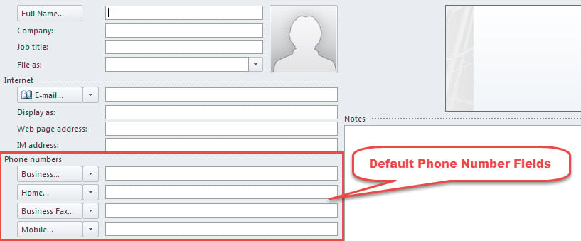 Default Phone Number Fields