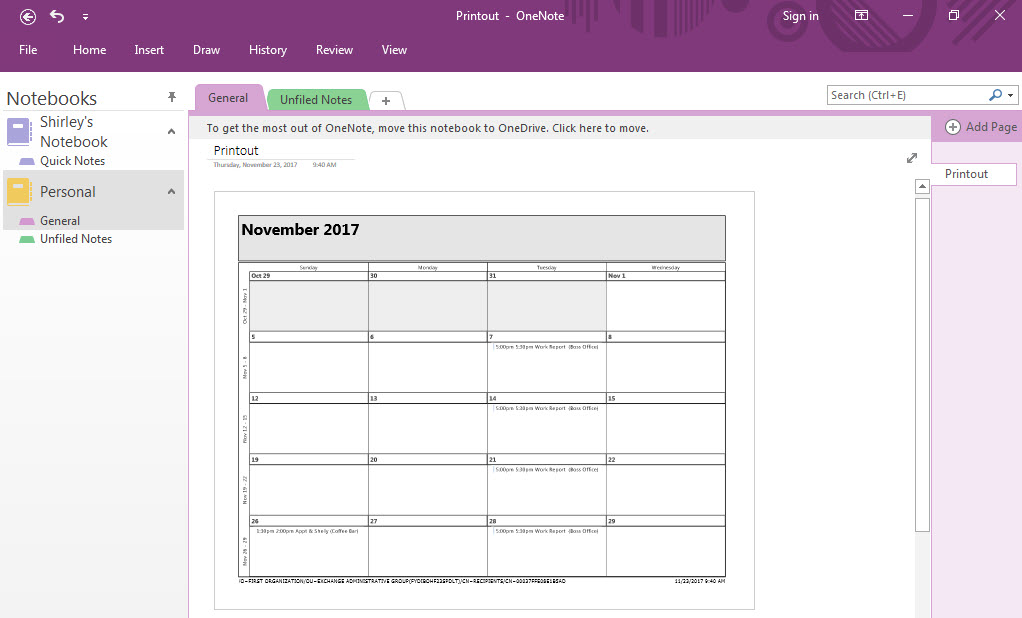 New Printout Page in MS OneNote
