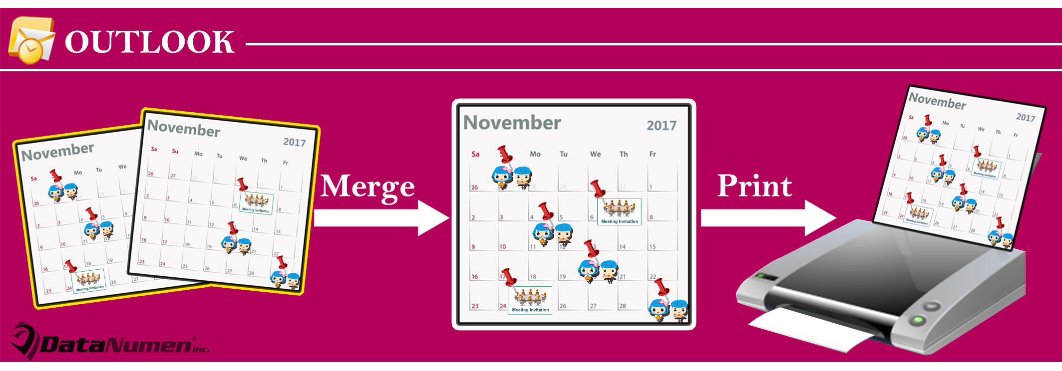 Merge & Print Multiple Outlook Calendars in Same Page