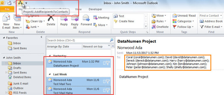How to Batch Add All Recipients of Multiple Emails to Outlook Contacts