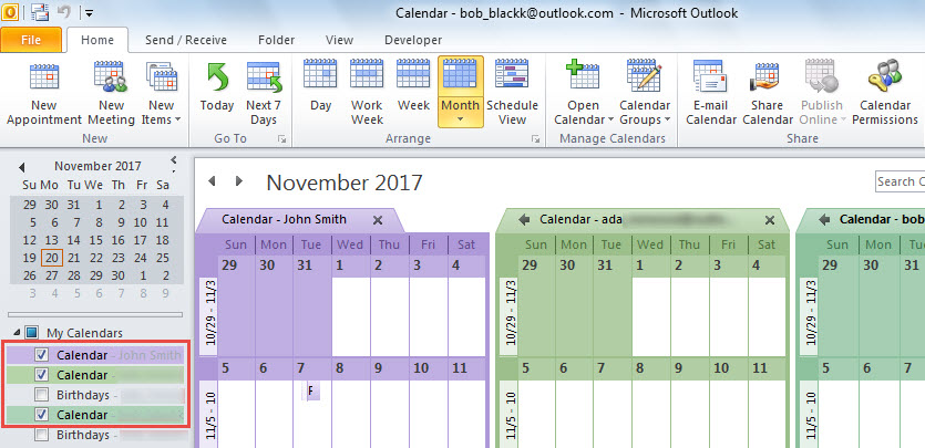 Select Calendars in Navigation Pane