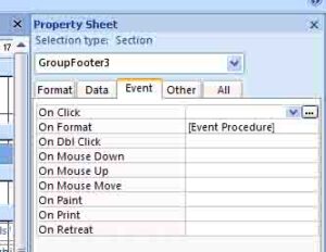 Select On Format Event Property