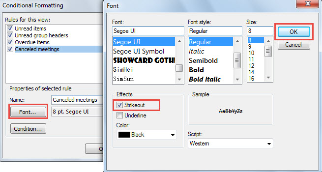 Specify Rule Font