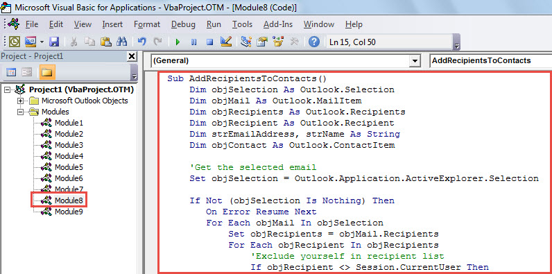 VBA Code - Batch Add All Recipients of Multiple Emails to Outlook Contacts